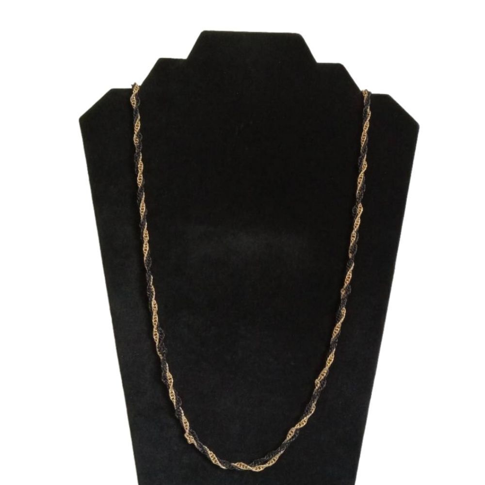 Black and Gold Tone Unisex Single Strand Twisted Metal Singapore Chain Necklace